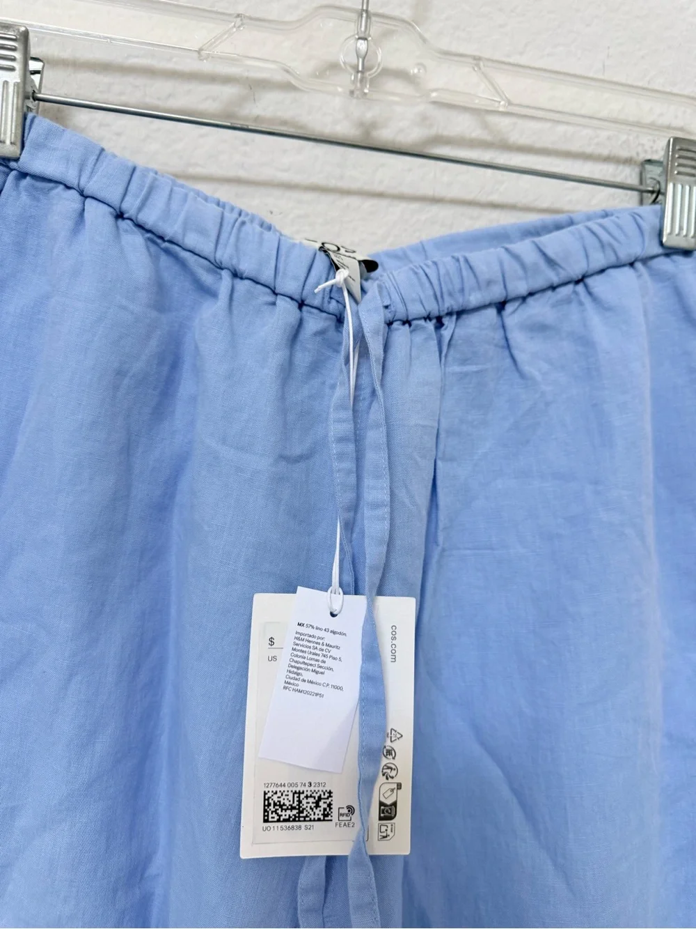 COS Wide Leg Linen Blend Drawstring Pants Light Blue Size 2